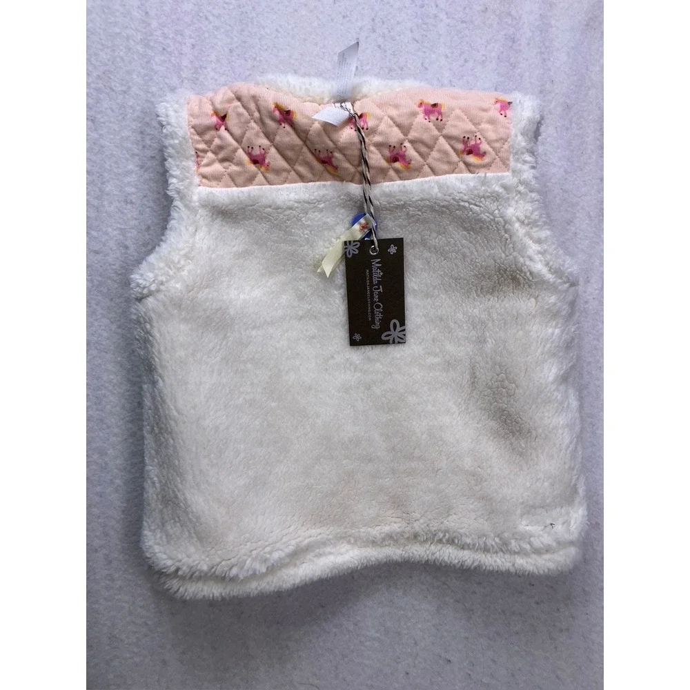 Matilda Jane Quilted Vest Kids 6 Pink New Reversible Horse Print‎ Toggle Sherpa